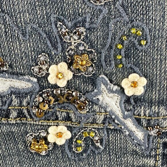 Brandon Thomas Womens Jean Denim Trucker Jacket Embellished Floral Size Small - Picture 6 of 8